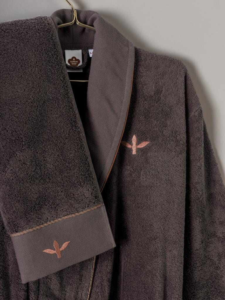 Punch Nakışlı Aile Bornoz Seti Molende Bej Antrasit Bonvagon