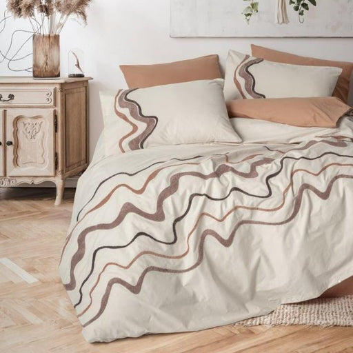 Punch Nakışlı Ranforce Çift Kişilik Nevresim Takımı Molende Karamel %100 Pamuk 4 Adet Yastık Kılıfı Bonvagon