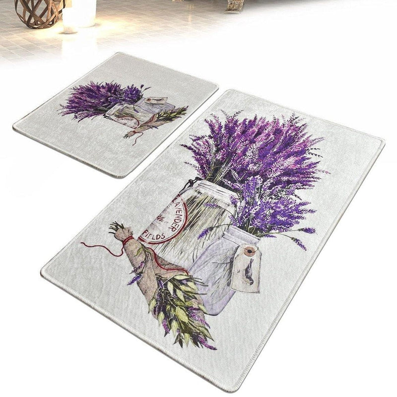 Purple 2li Set Dijital Baskılı Banyo Halısı, Kaymaz Taban, Yıkanabilir Bonvagon