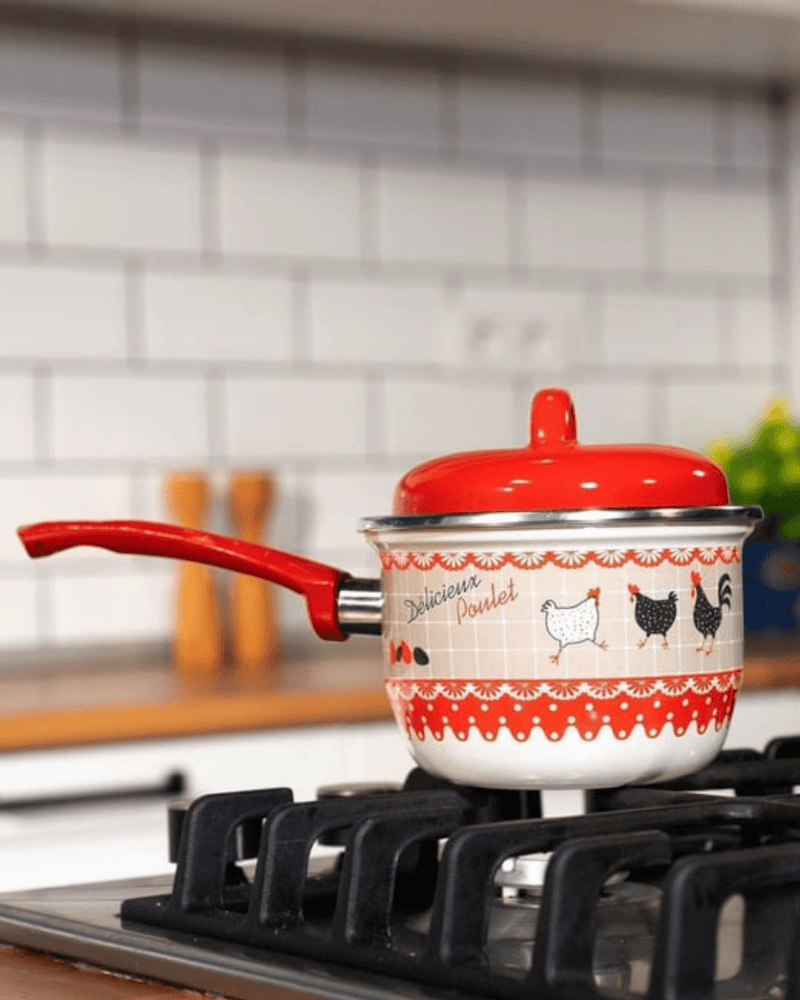 Rafadan Yumurta Ve Sos Tavası Desenli Emaye Bonvagon