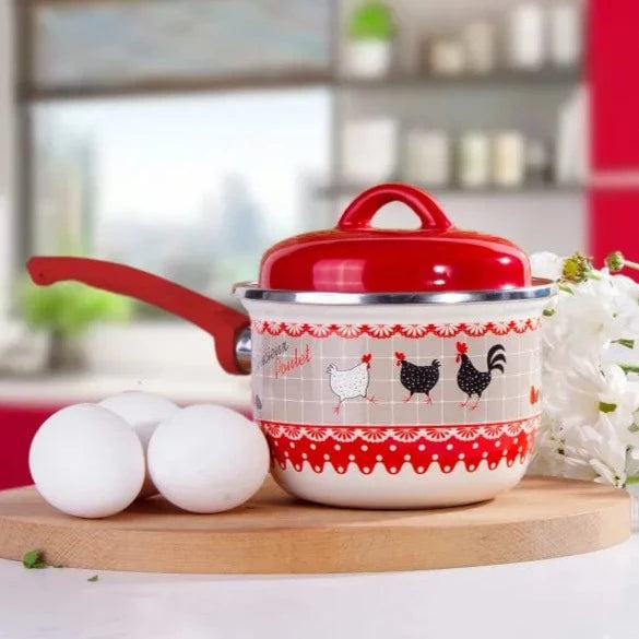 Rafadan Yumurta Ve Sos Tavası Desenli Emaye Bonvagon