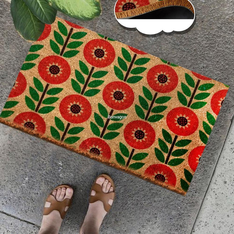 Red Asteraceae Doğal Koko Hindistan Cevizi Kapı Önü Paspas 60x40cm Bonvagon