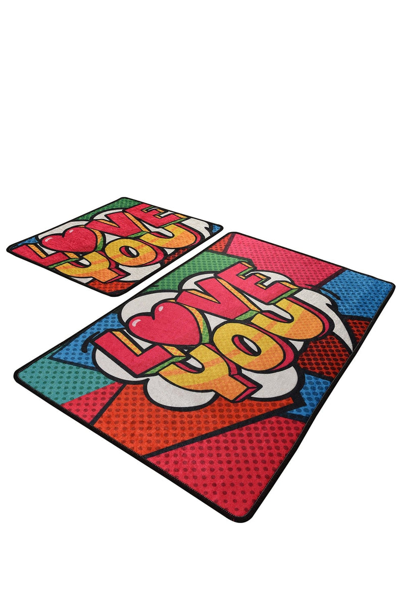 Red Love Dijital Baskılı 2li Set Banyo Halısı, Kaymaz Taban, Yıkanabilir Bonvagon