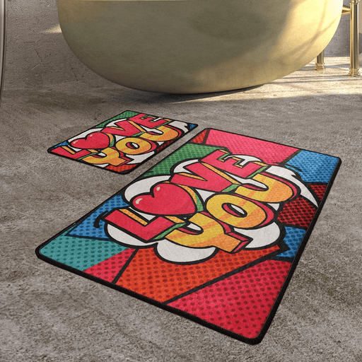 Red Love Dijital Baskılı 2li Set Banyo Paspas ve Halısı, Kaymaz Taban, Yıkanabilir Bonvagon