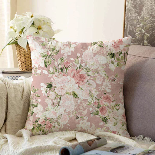 Rengarenk Zemin Üzerinde Beyaz Çiçek Desenli Raşel Kadife Yastık Kırlent Kılıfı Bonvagon