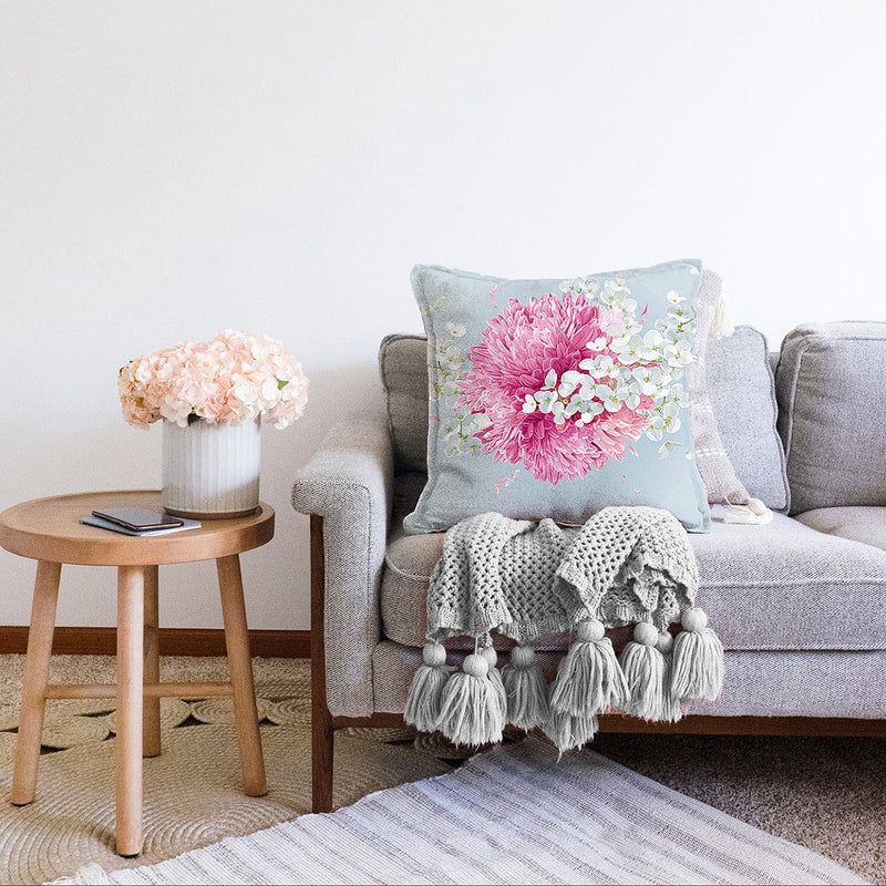 Rengarenk Zeminli Ortanca Çiçek Desenli Dijital Baskılı Modern Raşel Kadife Yastık Kırlent Kılıfı Bonvagon