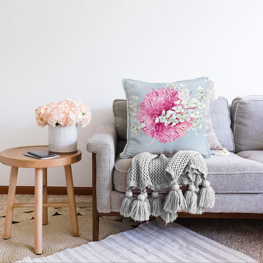 Rengarenk Zeminli Ortanca Çiçek Desenli Dijital Baskılı Modern Raşel Kadife Yastık Kırlent Kılıfı Bonvagon