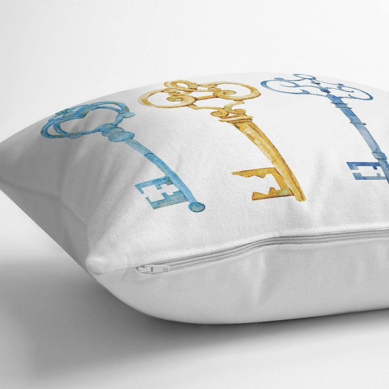 Renkli Anahtar Desenli Dijital Baskılı Yastık Kırlent Kılıfı 43x43cm Bonvagon