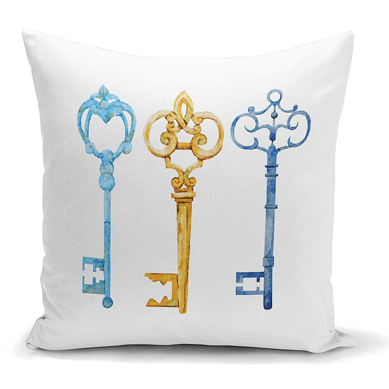 Renkli Anahtar Desenli Dijital Baskılı Yastık Kırlent Kılıfı 43x43cm Bonvagon