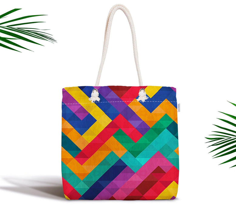 Renkli Geometrik Desen Dijital Baskılı Fermuarlı Kumaş Çanta Bonvagon