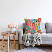 Renkli Kareli Puantiye Sevimli Baykuşlar Çocuk & Genç Odası Modern Yastık Kırlent Kılıfı Bonvagon