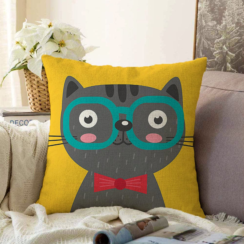 Renkli Kedi Dijital Baskılı Modern Raşel Kadife Kırlent Kılıfı Bonvagon