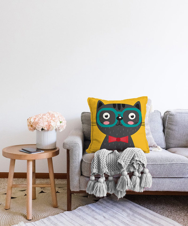 Renkli Kedi Dijital Baskılı Modern Raşel Kadife Kırlent Kılıfı Bonvagon