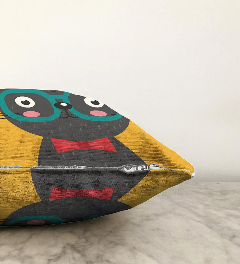 Renkli Kedi Dijital Baskılı Modern Raşel Kadife Kırlent Kılıfı Bonvagon