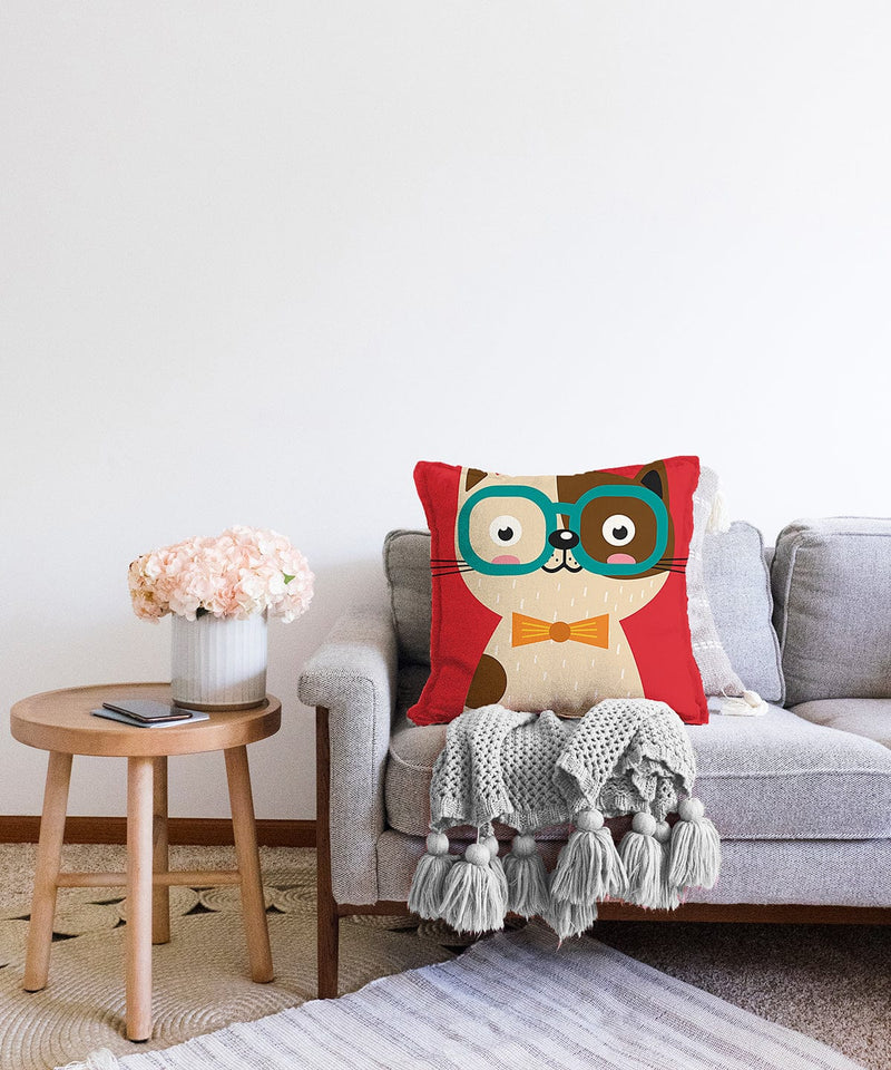 Renkli Kedi Dijital Baskılı Modern Raşel Kadife Kırlent Kılıfı Bonvagon