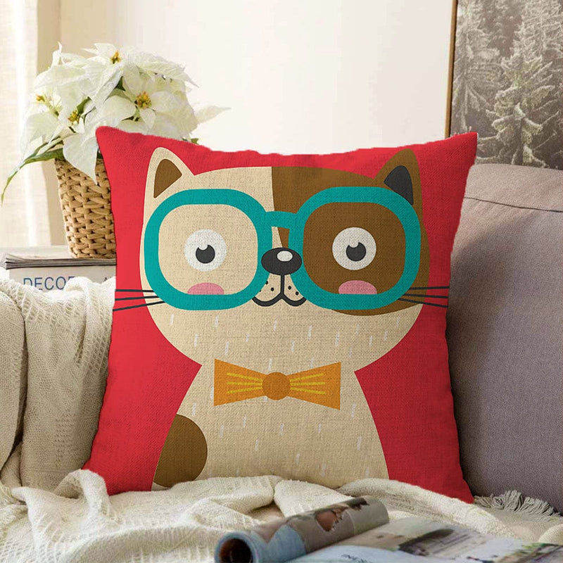 Renkli Kedi Dijital Baskılı Modern Raşel Kadife Kırlent Kılıfı Bonvagon