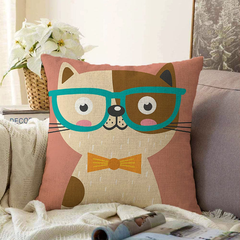 Renkli Kedi Dijital Baskılı Modern Raşel Kadife Kırlent Kılıfı Bonvagon