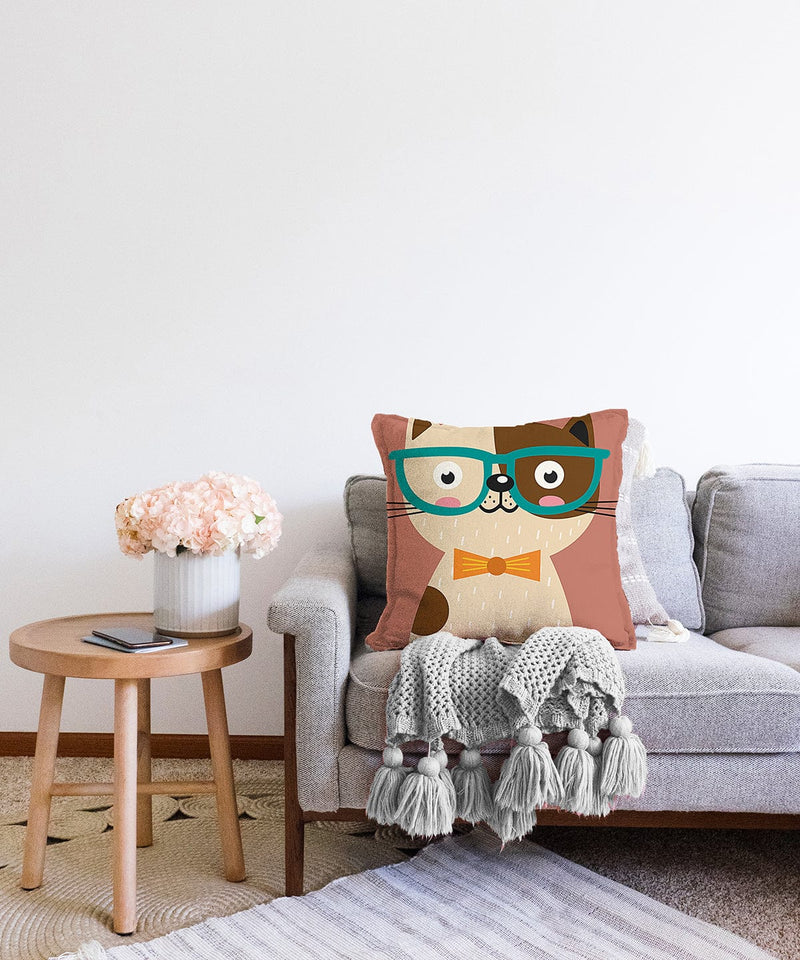 Renkli Kedi Dijital Baskılı Modern Raşel Kadife Kırlent Kılıfı Bonvagon