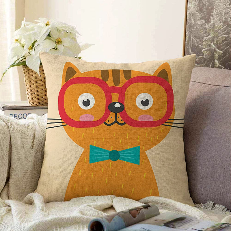 Renkli Kedi Dijital Baskılı Modern Raşel Kadife Kırlent Kılıfı Bonvagon