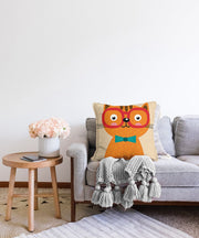 Renkli Kedi Dijital Baskılı Modern Raşel Kadife Kırlent Kılıfı Bonvagon