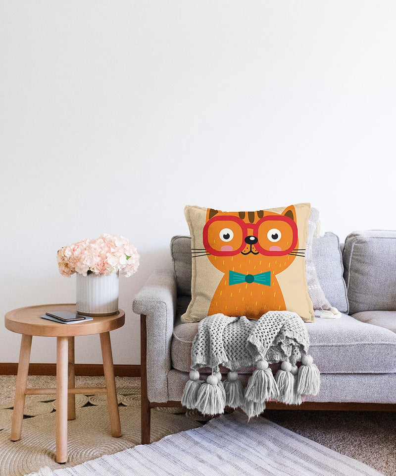 Renkli Kedi Dijital Baskılı Modern Raşel Kadife Kırlent Kılıfı Bonvagon