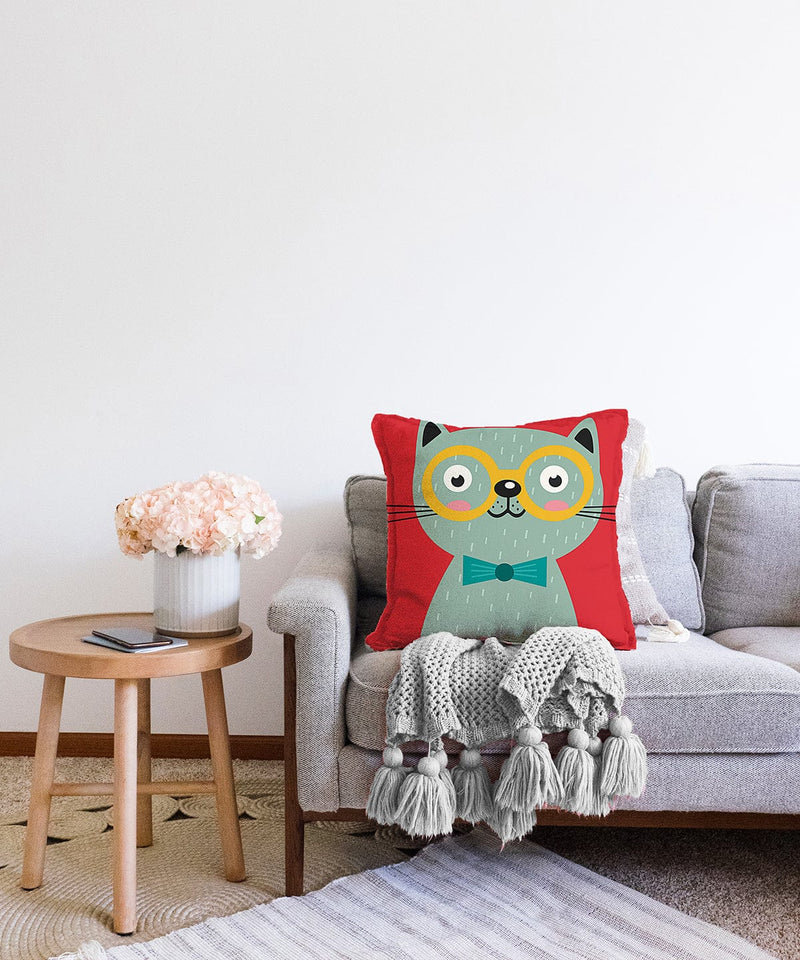 Renkli Kedi Dijital Baskılı Modern Raşel Kadife Kırlent Kılıfı Bonvagon