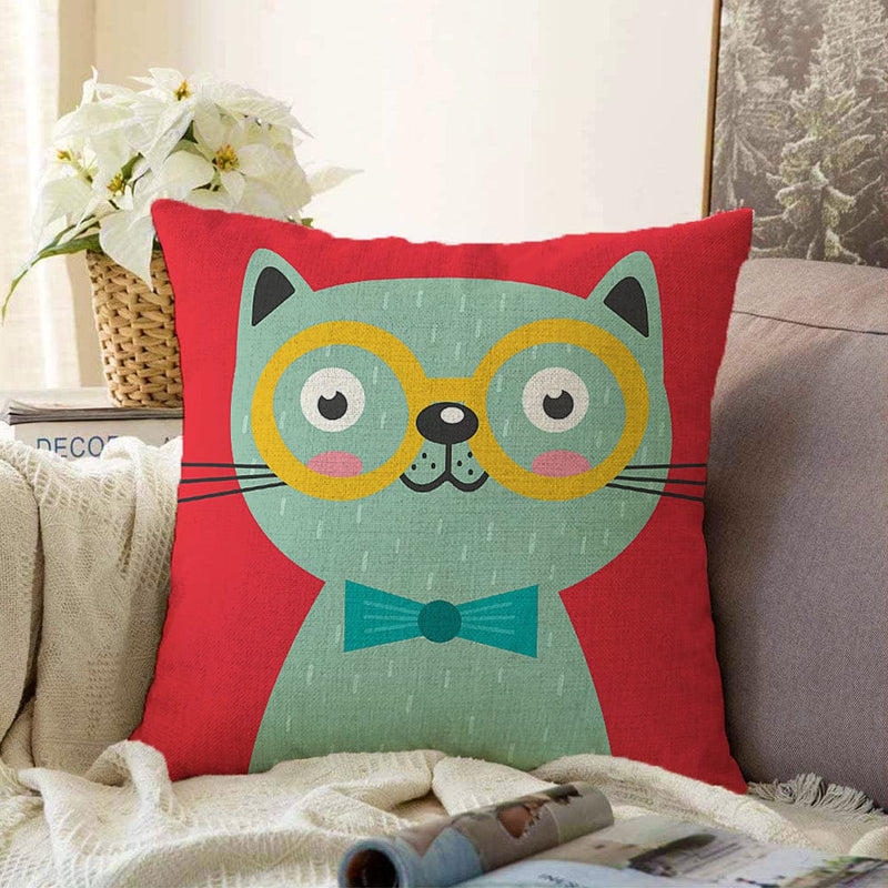 Renkli Kedi Dijital Baskılı Modern Raşel Kadife Kırlent Kılıfı Bonvagon