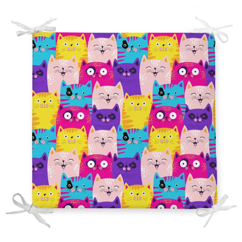 Renkli Kedicikler Çocuk Odası Özel Tasarım Fermuarlı Sandalye Minderi Bonvagon