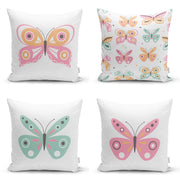 Renkli Kelebekler Özel Tasarım Dijital Baskılı Modern 4lü Kırlent Kılıfı Seti Bonvagon