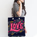Renkli Love Baskılı Dijital Baskılı Modern Fermuarlı Kumaş Çanta Bonvagon