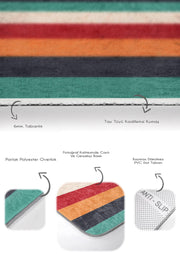 Renkli Love Temalı Renkli Çizgili 2li Banyo Halısı Takımı Kaymaz Taban Yıkanabilir Bonvagon