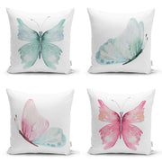 Renkli Suluboya Kelebek Çizimli Dijital Baskılı Modern 4lü Kırlent Kılıfı Seti Bonvagon