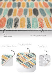 Renkli Tropik Yaprak Tasarımlı Dijital Baskılı 2li Banyo Halısı Takımı Kaymaz Taban Yıkanabilir Bonvagon