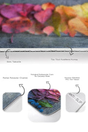 Renkli Yapraklar Dijital Baskılı 2li Banyo Halısı Takımı Kaymaz Taban Yıkanabilir Bonvagon