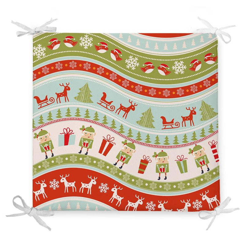 Renkli Yılbaşı Motifleri Dekoratif Fermuarlı Sandalye Minderi Bonvagon