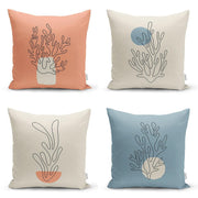 Renkli Zemin Deniz Yosunu Çizimli Dijital Baskılı Modern 4lü Kırlent Kılıfı Seti Bonvagon