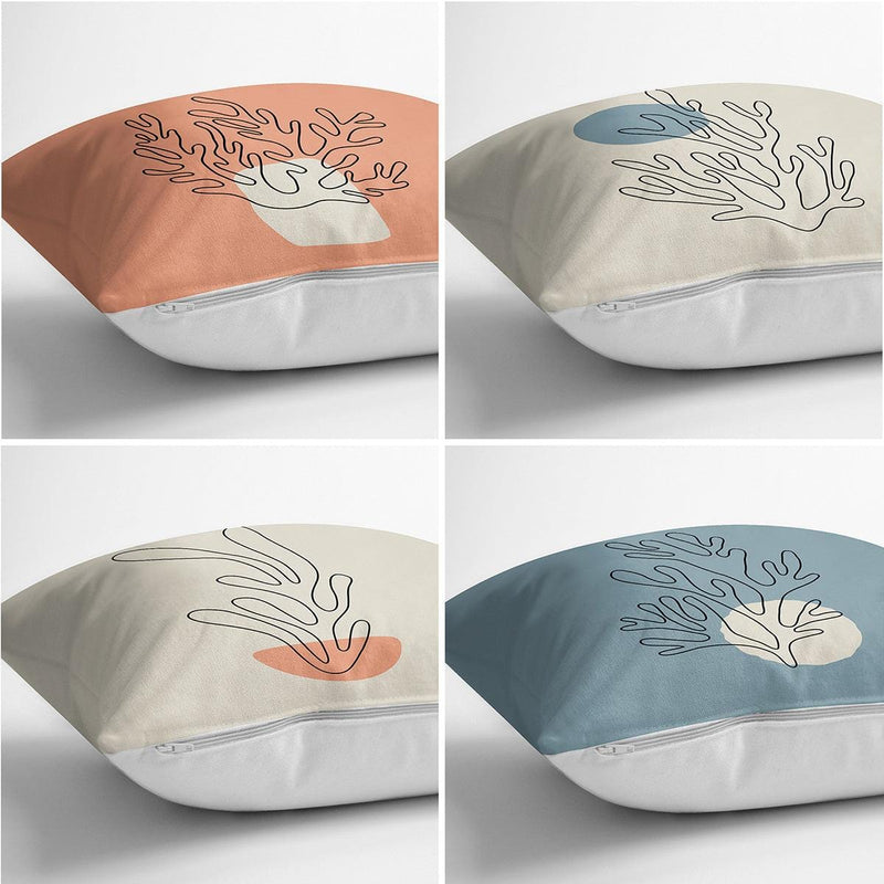 Renkli Zemin Deniz Yosunu Çizimli Dijital Baskılı Modern 4lü Kırlent Kılıfı Seti Bonvagon