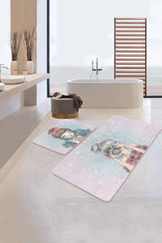 Renkli Zemin Fashion Girl Dijital Baskılı 2li Banyo Paspas ve Halısı Takımı Kaymaz Taban Yıkanabilir
