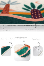 Renkli Zemin Palmiye Ağaç Tasarımlı 2li Banyo Halısı Takımı Kaymaz Taban Yıkanabilir Bonvagon