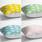 Renkli Zemin Papatya Tasarımlı Dijital Baskılı Modern 4lü Kırlent Kılıfı Seti Bonvagon