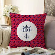 Renkli Zemin Üzerinde Çapa Desenli Dijital Baskılı Modern Raşel Kadife Yastık Kırlent Kılıfı Bonvagon