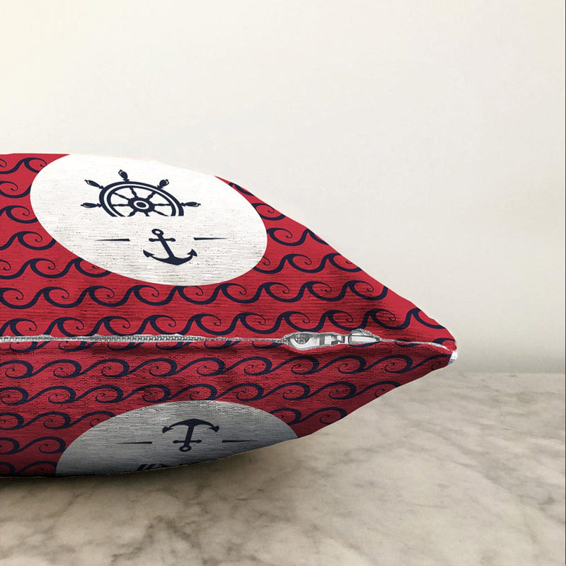 Renkli Zemin Üzerinde Çapa Desenli Dijital Baskılı Modern Raşel Kadife Yastık Kırlent Kılıfı Bonvagon