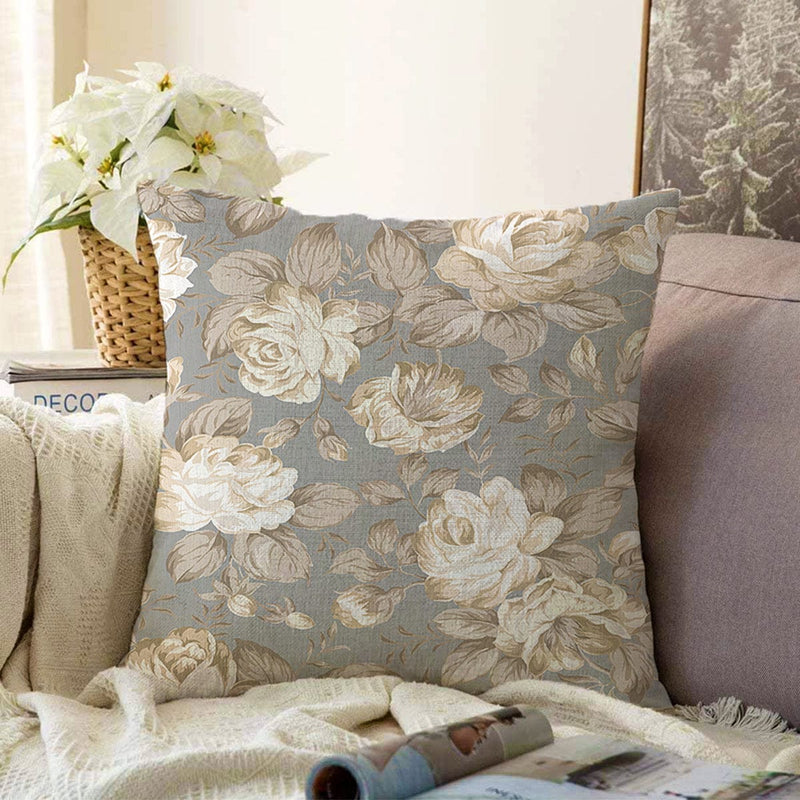 Renkli Zemin Üzerinde Gül Desenli Dijital Baskılı Modern Raşel Kadife Yastık Kırlent Kılıfı Bonvagon