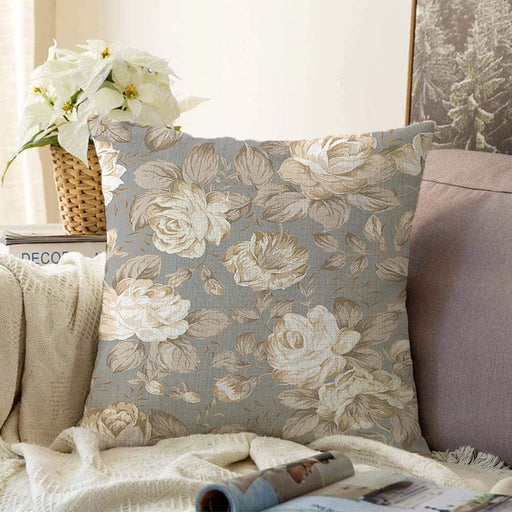 Renkli Zemin Üzerinde Gül Desenli Dijital Baskılı Modern Raşel Kadife Yastık Kırlent Kılıfı Bonvagon