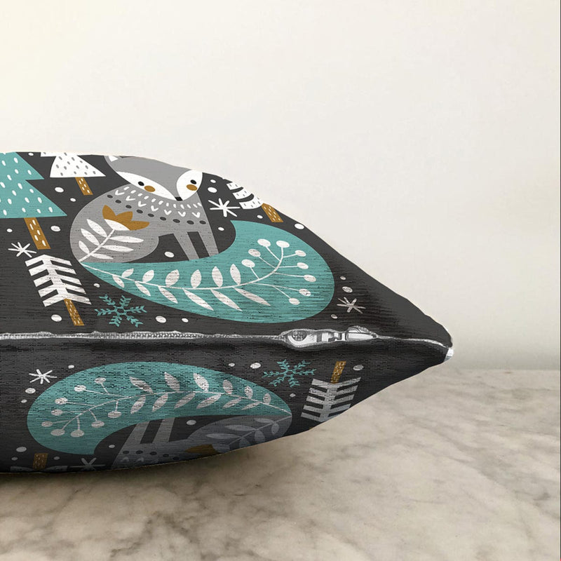 Renkli Zeminde Onedraw Çizimli Yılbaşı Temalı Dijital Baskılı Modern Raşel Kadife Yastık Kılıfı Bonvagon