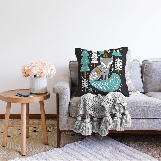 Renkli Zeminde Onedraw Çizimli Yılbaşı Temalı Dijital Baskılı Modern Raşel Kadife Yastık Kılıfı Bonvagon