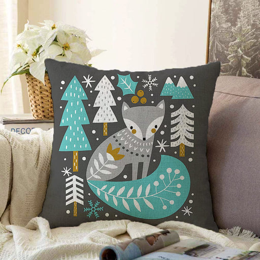 Renkli Zeminde Onedraw Çizimli Yılbaşı Temalı Dijital Baskılı Modern Raşel Kadife Yastık Kılıfı Bonvagon