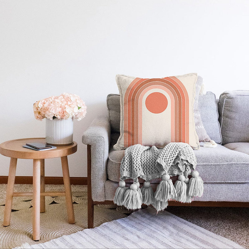 Renkli Zeminli Geometrik Desenli Dijital Baskılı Modern Raşel Kadife Yastık Kırlent Kılıfı Bonvagon