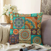 Renkli Zeminli Geometrik Desenli Dijital Baskılı Modern Raşel Kadife Yastık Kırlent Kılıfı Bonvagon