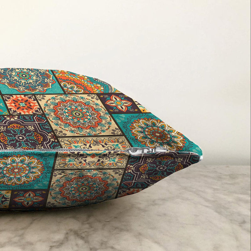 Renkli Zeminli Geometrik Desenli Dijital Baskılı Modern Raşel Kadife Yastık Kırlent Kılıfı Bonvagon